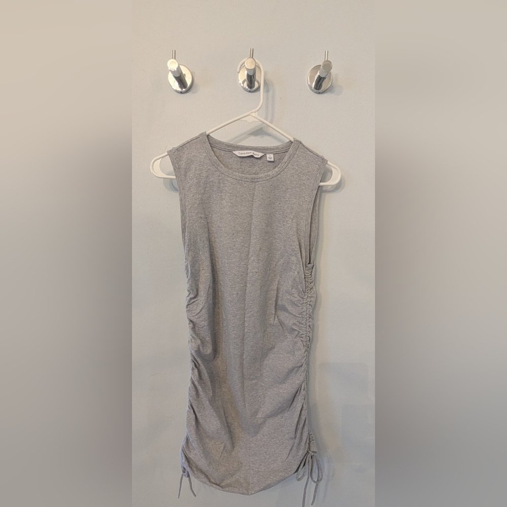 Calvin Klein Heather Gray Sleeveless Ruched Dress